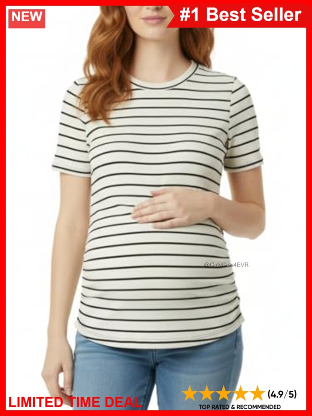 Maternity Short Sleeve Crew Neck Side Ruching Pregnancy Tee